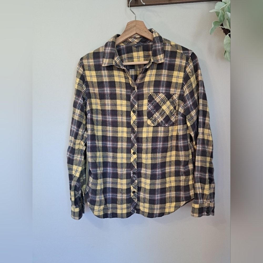 Eddie Bauer Women's Yellow Plaid Cotton Flannel Size M